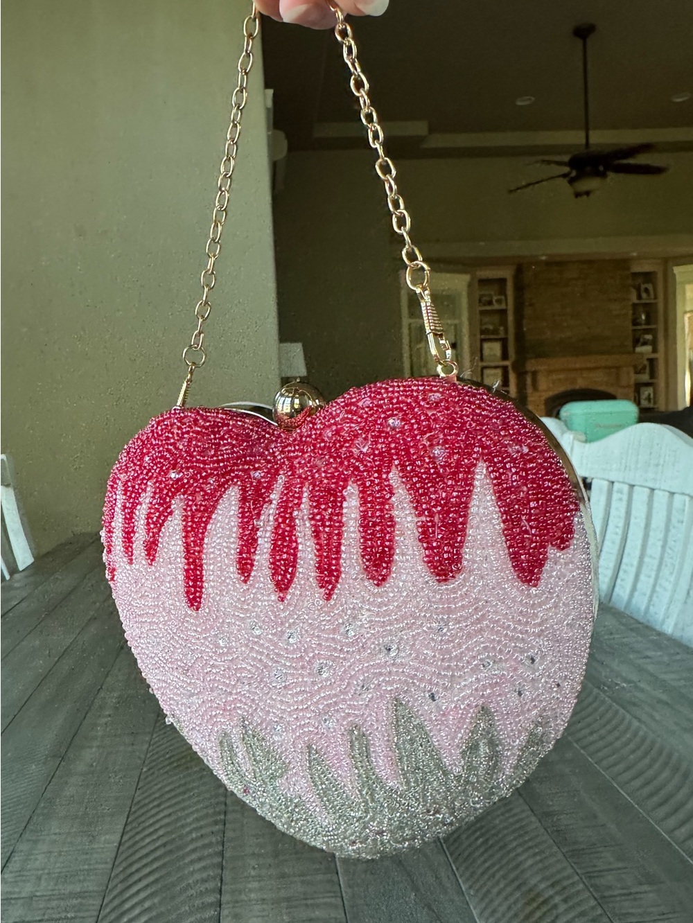 Lulu Pink & Red Beaded Heart Novelty Drip Handbag/Bag/Clutch - Picture 3 of 16